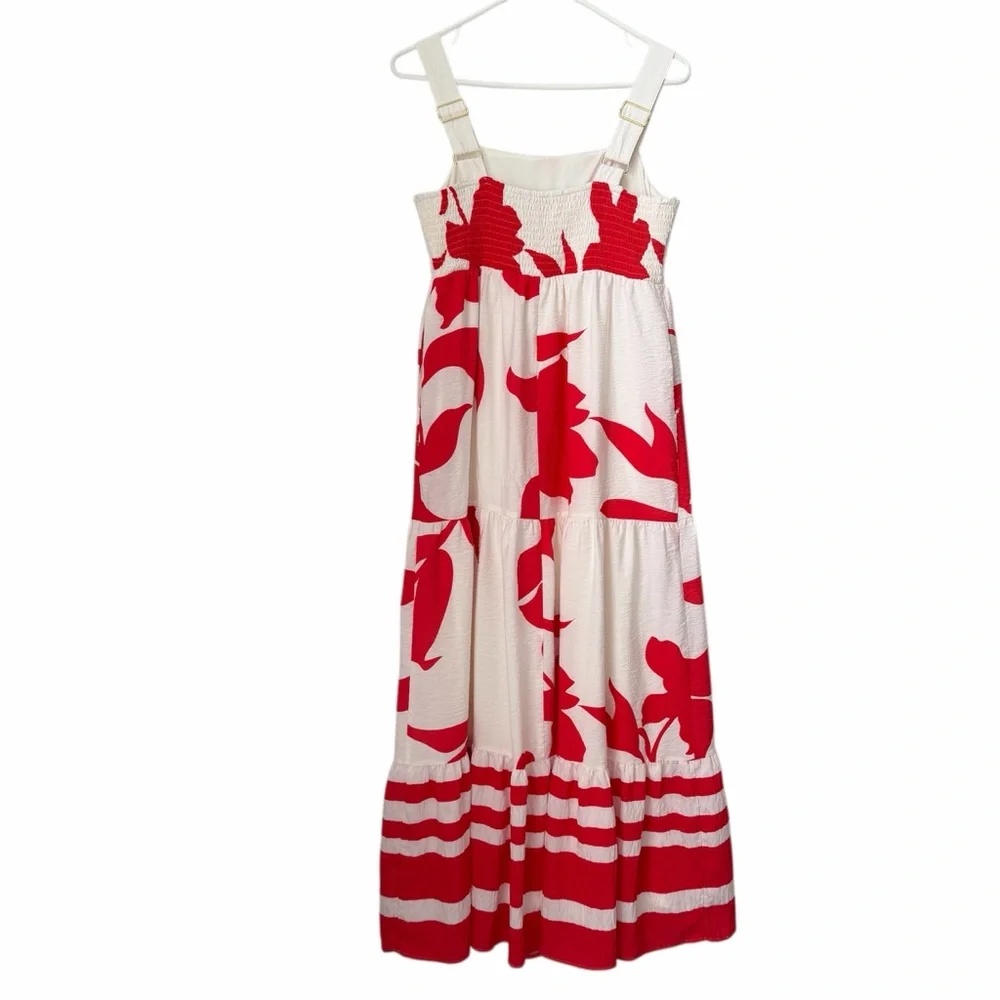 Nine West Cream Maxi Dress with Red Floral Print Size Small Boho Beachy - Picture 4 of 8